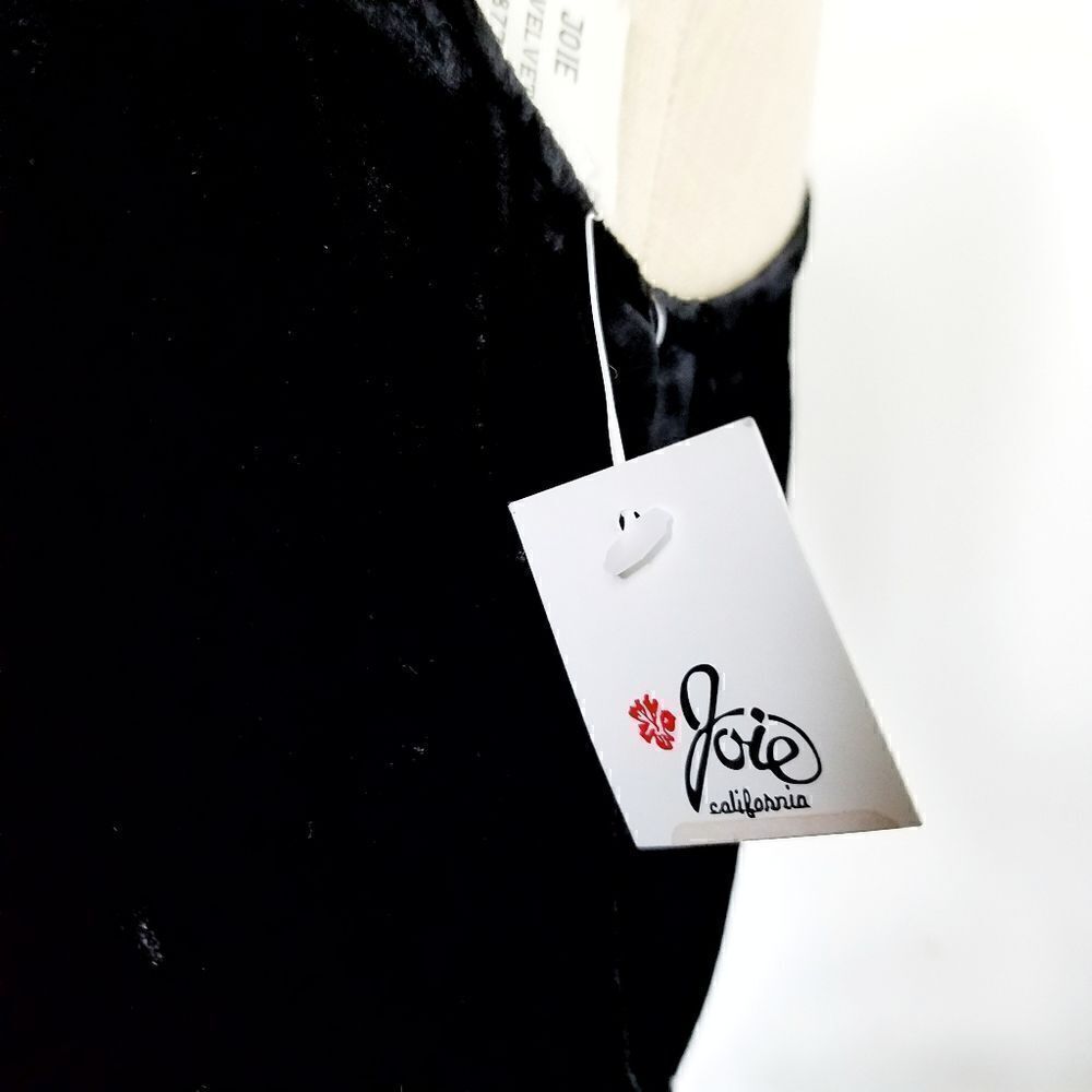 Joie Velvet Little Black Dress • Silk Details • A-Line Belted Sleeveless LBD - Picture 4 of 7